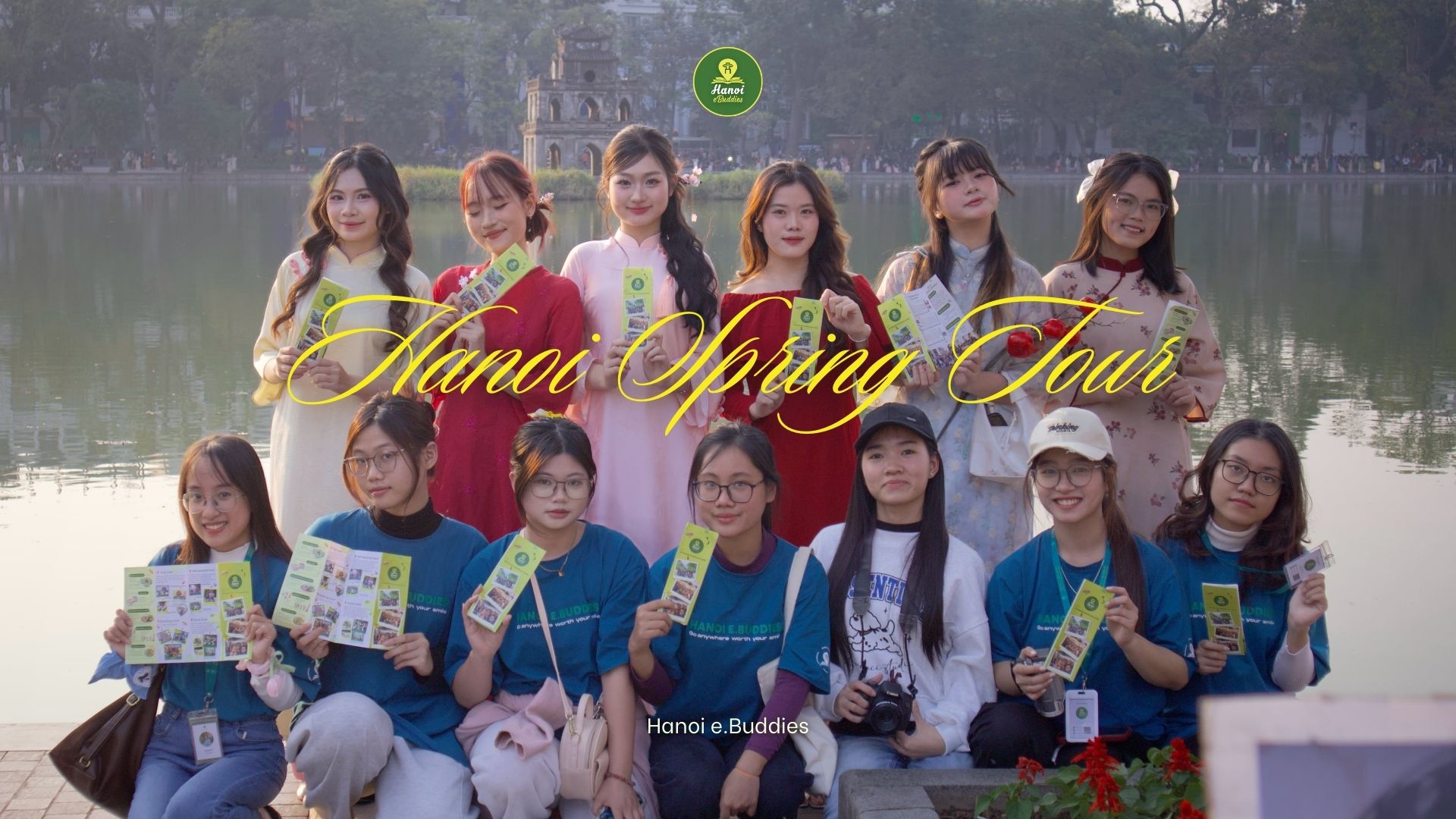Hanoi e.Buddies girls capture the Ao dai photo trend by Hoan Kiem Lake on a lovely spring day