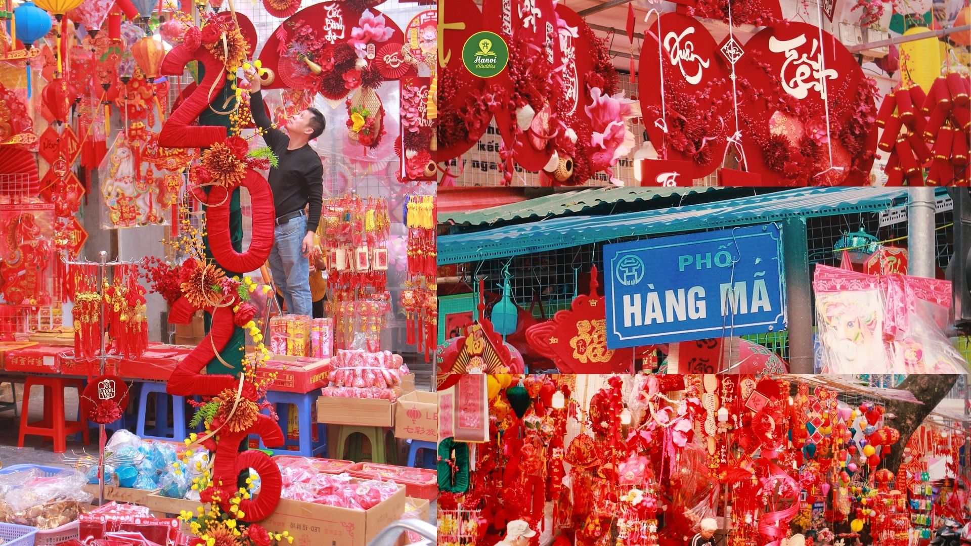 Hang Ma Street bursts with vibrant red colors in the joyful atmosphere of Tet celebrations