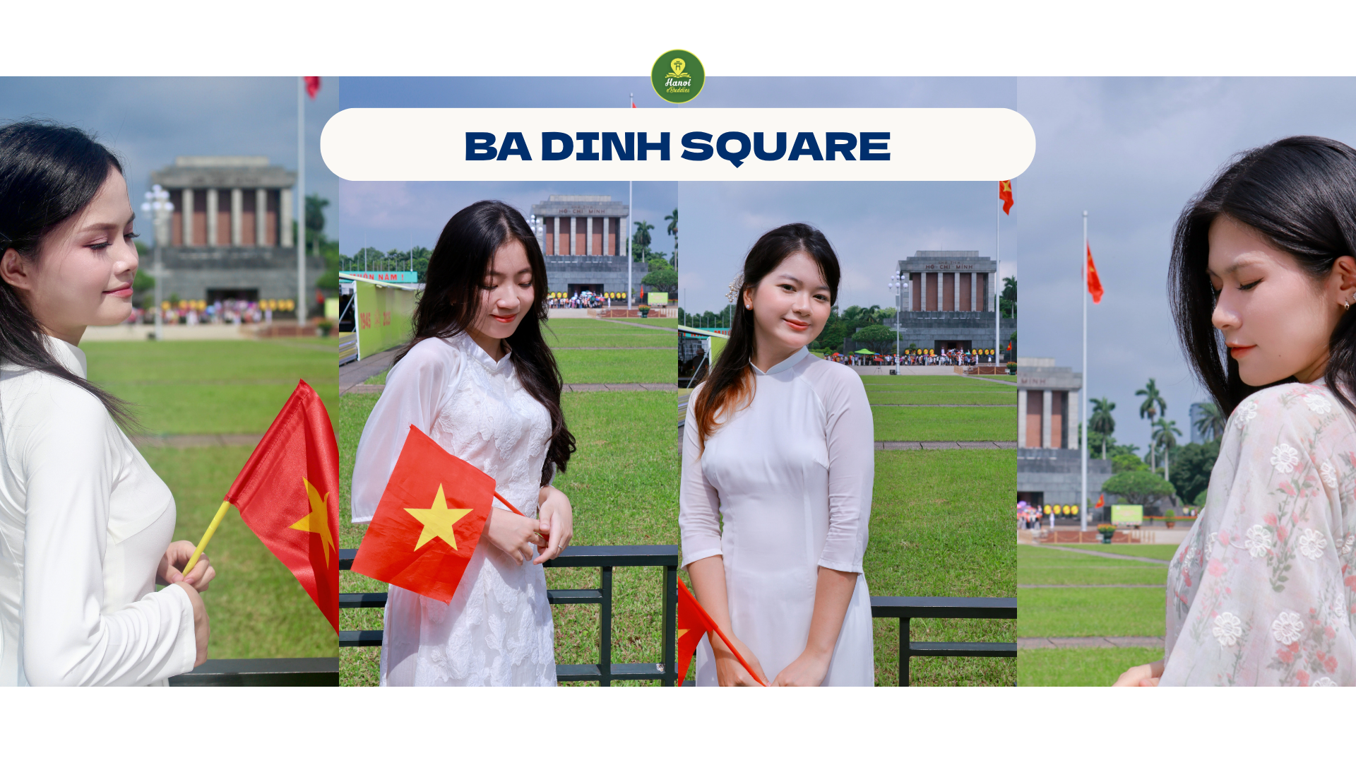 Hanoi e.Buddies girls in Ao Dai at the Ba Dinh Square